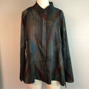 Babette SF Geometric Multi Color Print Long sleeve Snap Closure Blouse in  Small